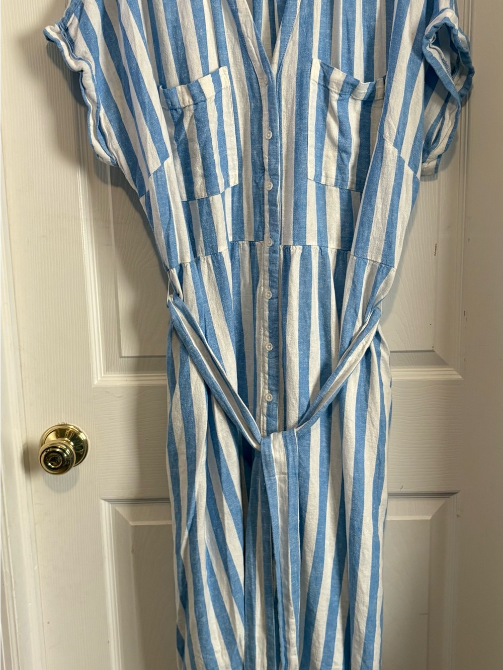 Ava & Viv Blue and White Striped Midi Shirt Dress